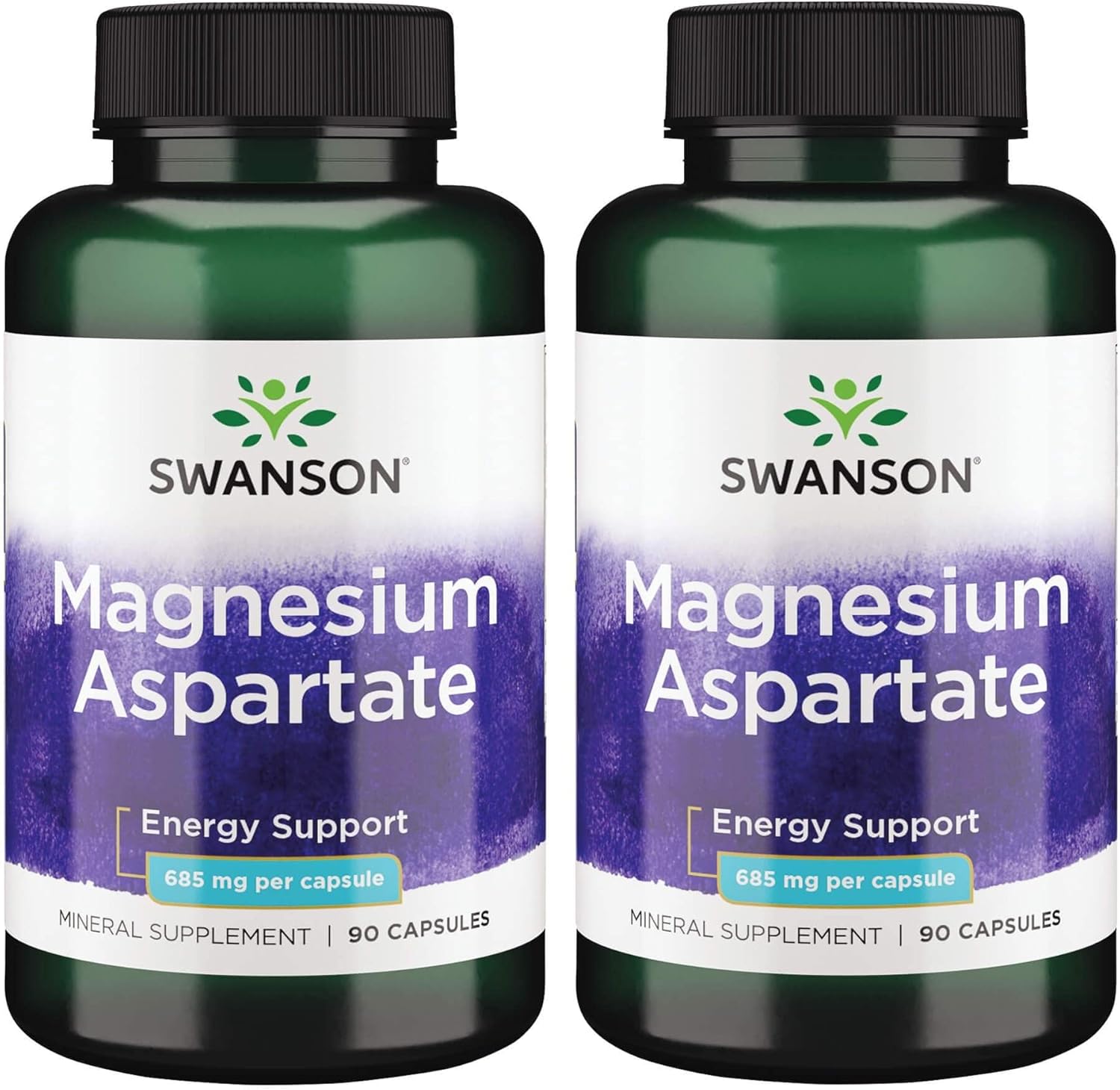 Swanson Premium Magnesium Aspartate Capsules - Energy Support, 685mg, 90 Capsules x 2 Pack
