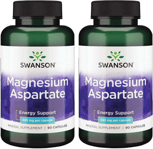 Swanson Premium Magnesium Aspartate Capsules - Energy Support, 685mg, 90 Capsules x 2 Pack