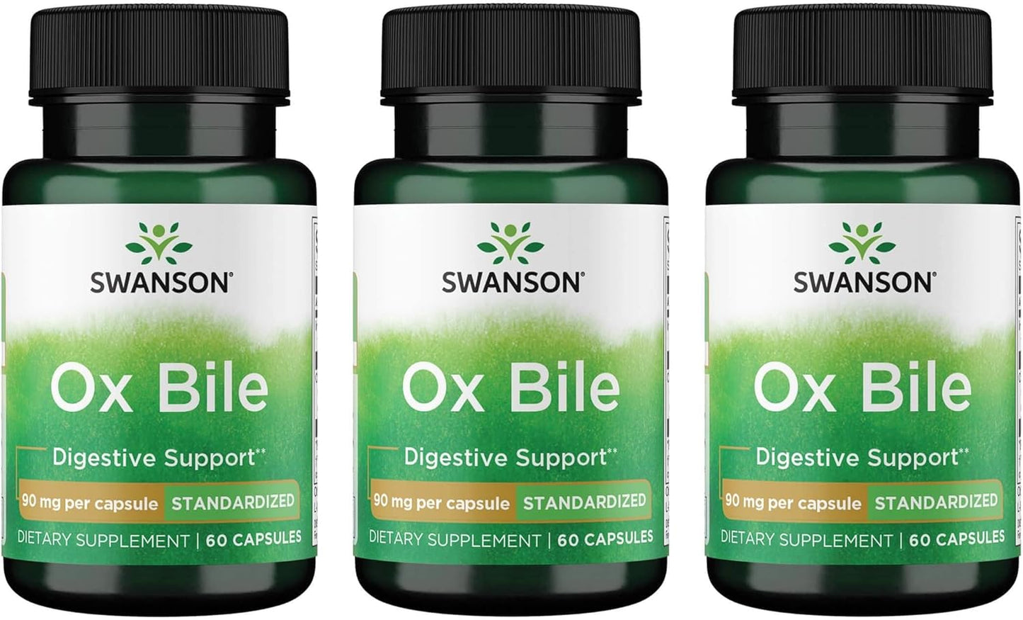 Swanson Premium Ox Bile Capsules - Standardized 90 mg - Pack of 60 - 3 Pack