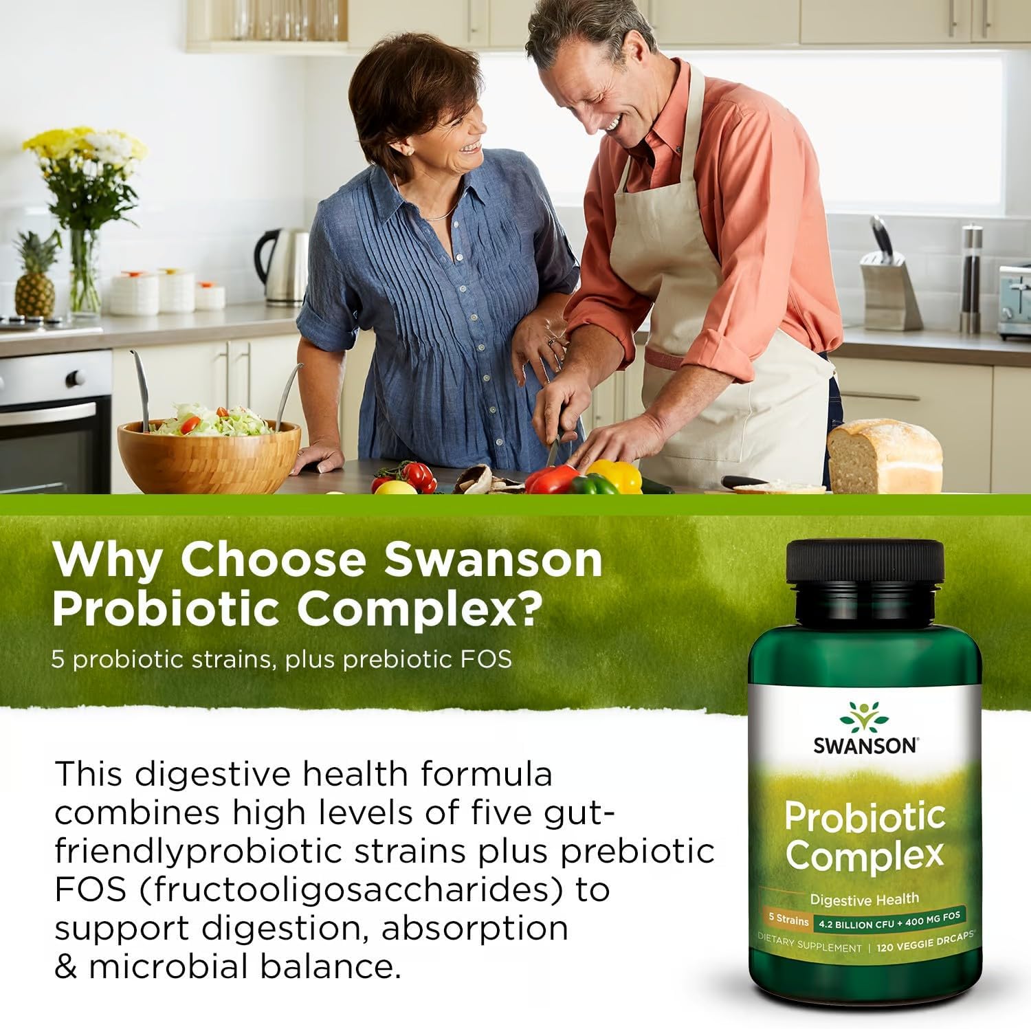 Swanson Probiotic Complex 4.2 Billion CFU 5-Strain Supplement for Digestive Health, Fat Metabolism, and Satiety - 120 Veggie DRcaps (2 Pack)