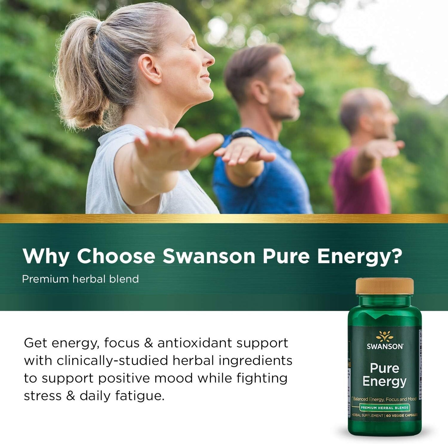 Swanson Pure Energy Herbal Supplement for Metabolism, Concentration, and Mood Support - 60 Vegan Capsules