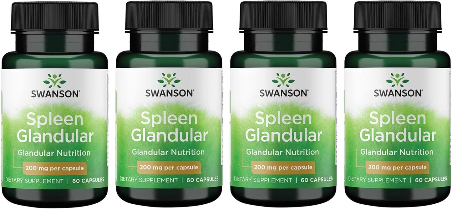 Swanson Raw Spleen Glandular Capsules - 200mg, 60 Count (Pack of 4)