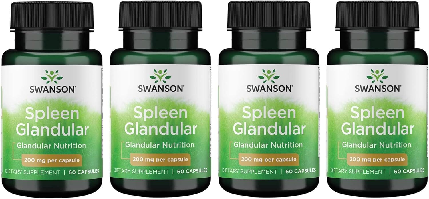 Swanson Raw Spleen Glandular Capsules - 200mg, 60 Count (Pack of 4)