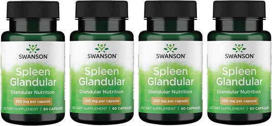 Swanson Raw Spleen Glandular Capsules - 200mg, 60 Count (Pack of 4)