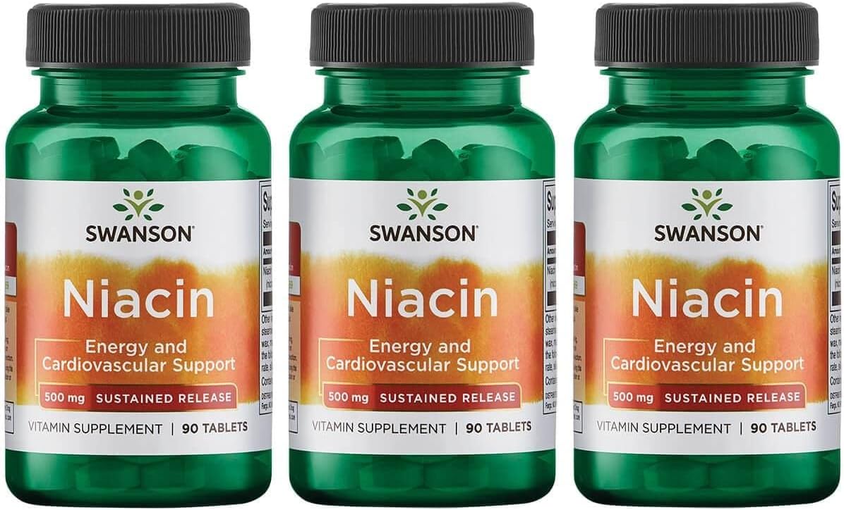 Swanson Sustained Release Niacin 500mg 90 Tablets - Pack of 3