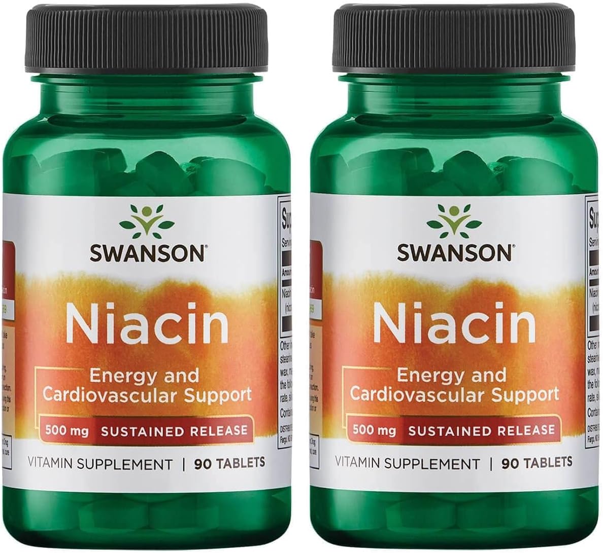 Swanson Sustained Release Niacin 500mg Tablets - 180 Tabs Total - Pack of 2