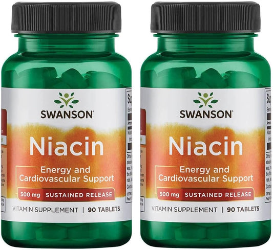 Swanson Sustained Release Niacin 500mg Tablets - 180 Tabs Total - Pack of 2
