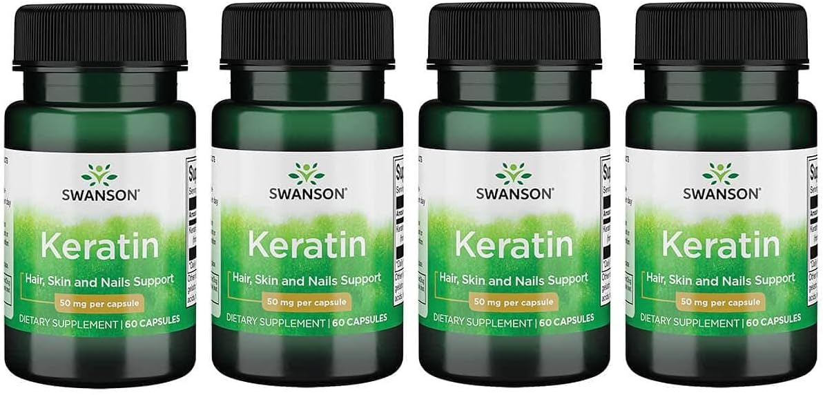 Swanson Tibetan Wool Keratin Capsules - Natural Supplement for Healthy Joints, Hair, Skin & Nails - Supports Connective Tissue Health - 60 Capsules x 50mg (4 Pack)