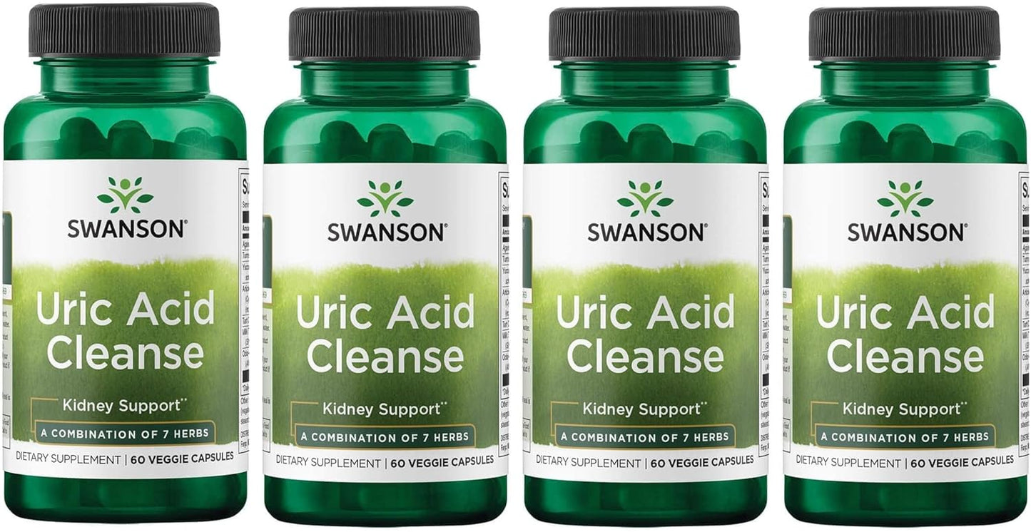 Swanson Uric Acid Cleanse 60 Veggie Capsules 4 Pack - Natural Herbal Supplement for Kidney Support with 7 Potent Herbs