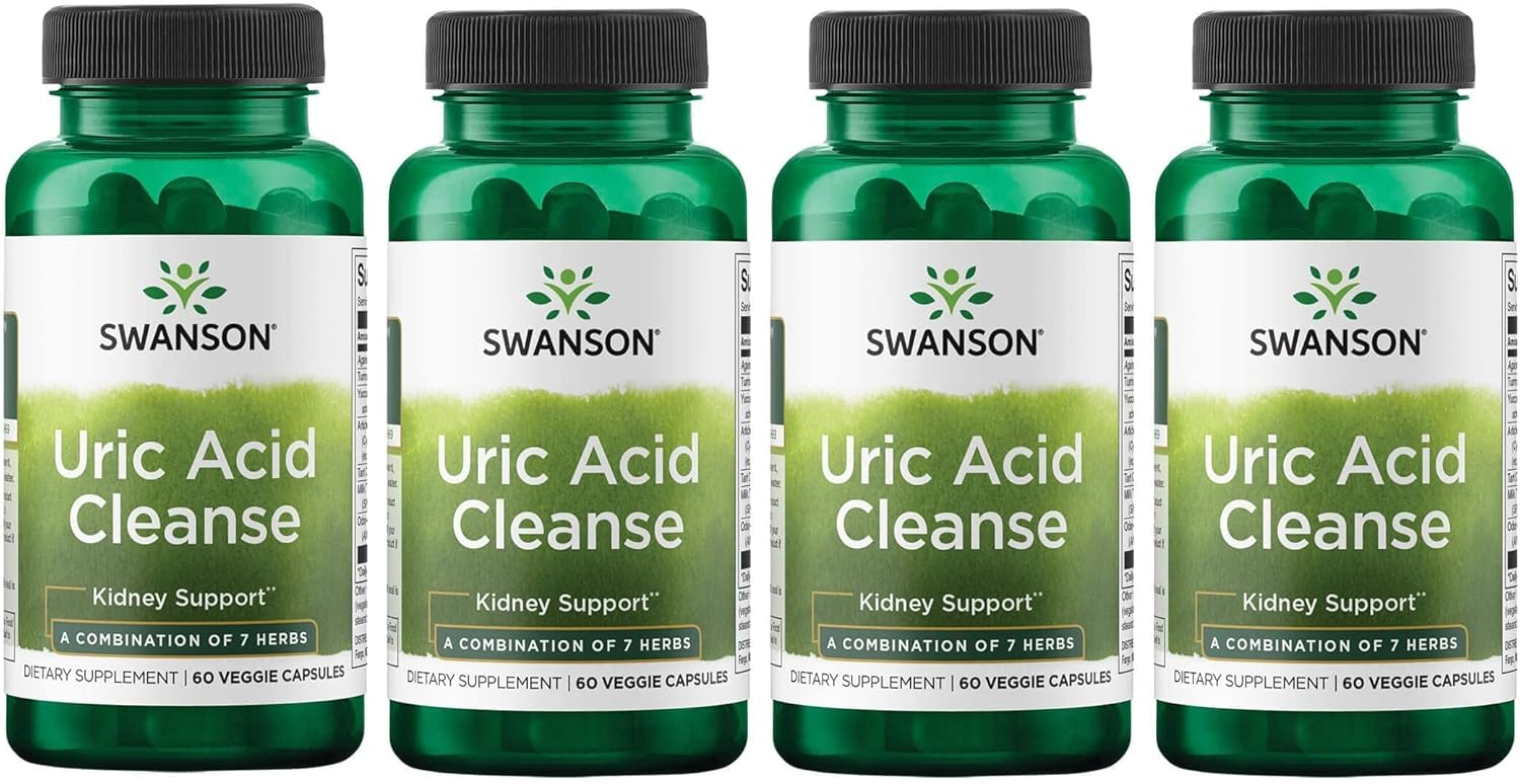 Swanson Uric Acid Cleanse 60 Veggie Capsules 4 Pack - Natural Herbal Supplement for Kidney Support with 7 Potent Herbs