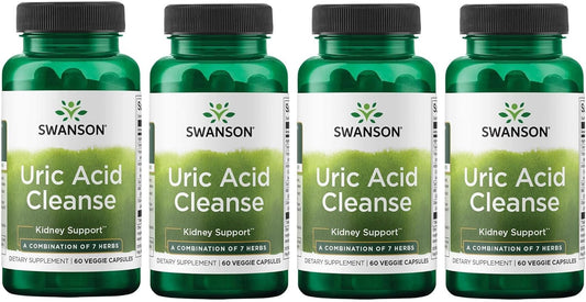 Swanson Uric Acid Cleanse 60 Veggie Capsules 4 Pack - Natural Herbal Supplement for Kidney Support with 7 Potent Herbs