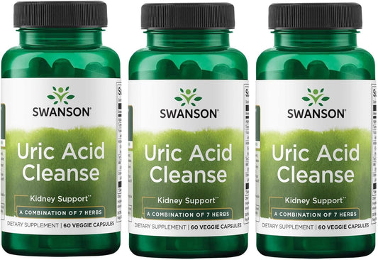 Swanson Uric Acid Cleanse Supplement - Supports Kidney Health with 7 Herbs - 180 Veggie Capsules in 3 Pack