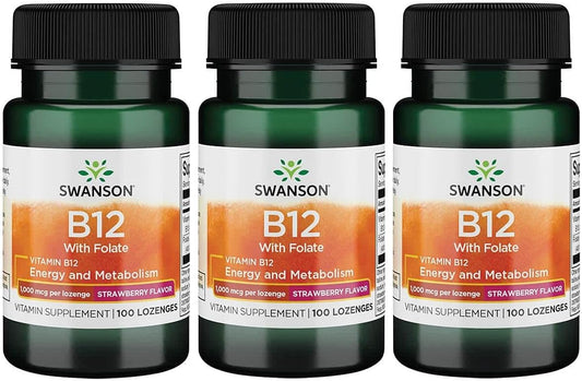 Swanson Vitamin B-12 Lozenges 1000 mcg - 300 Lozenges (3 Pack) for Energy Support