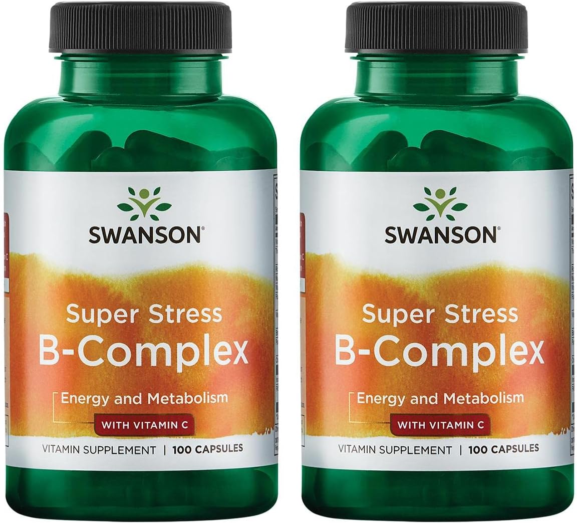 Swanson Vitamin B-Complex with Vitamin C Capsules - Natural Stress Relief and Energy Support Supplement for Immune and Nervous Health - 200 Capsules total