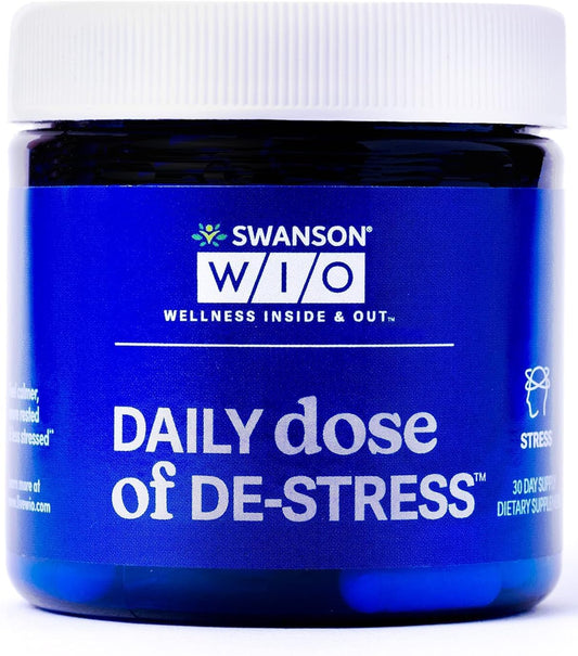 Swanson WIO Daily Dose of DE-Stress Capsules - Stress Support, Relaxation, Calmness, Better Sleep - Lactium Milk Protein Peptide, Adaptogen - 30 Count