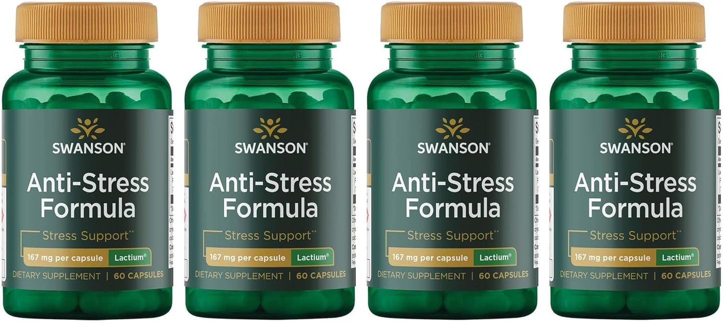 Swanson Women's Anti-Stress Formula with Lactium for Relaxation and Sleep Support - 60 Capsules, 167mg - Pack of 4