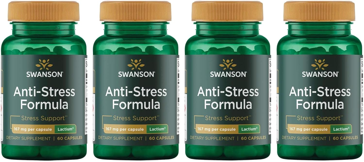 Swanson Women's Anti-Stress Formula with Lactium for Relaxation and Sleep Support - 60 Capsules, 167mg - Pack of 4