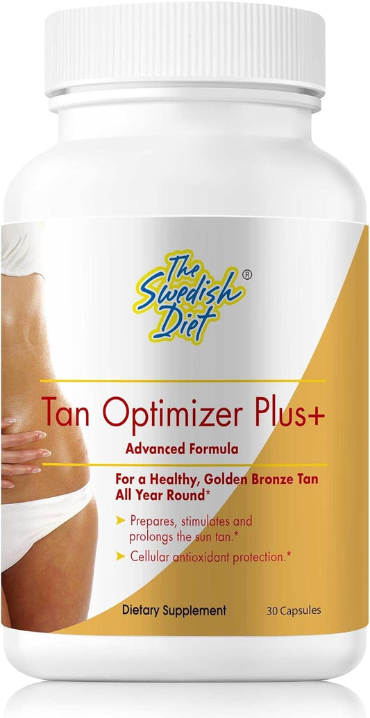 Swedish Diet Tan Optimizer Plus+ Supplement for Tanning and Skin Health with Beta Carotene, L-Tyrosine, Collagen, and Vitamins - Immune System Boost and Antioxidant Support - 30 Count