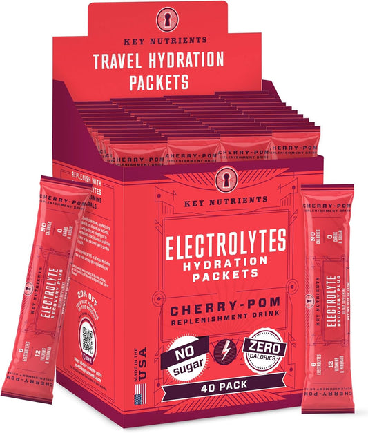 Sweet Cherry-Pom Multivitamin Electrolyte Powder - 40 Packets for Hydration on the Go - Sugar-Free, Gluten-Free - Made in USA