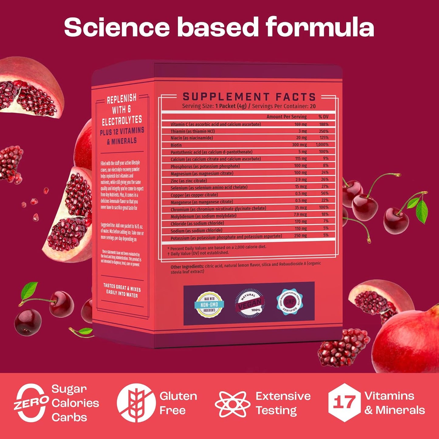 Sweet Cherry-Pom Multivitamin Electrolyte Powder - 40 Packets for Hydration on the Go - Sugar-Free, Gluten-Free - Made in USA