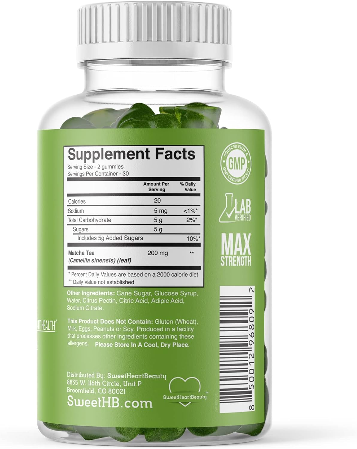 SweetHeartBeauty Matcha Green Tea Extract Gummy Vitamins for Energy, Detox & Cleanse. Vegan, Gluten-Free, Non-GMO. 30 Day Supply.