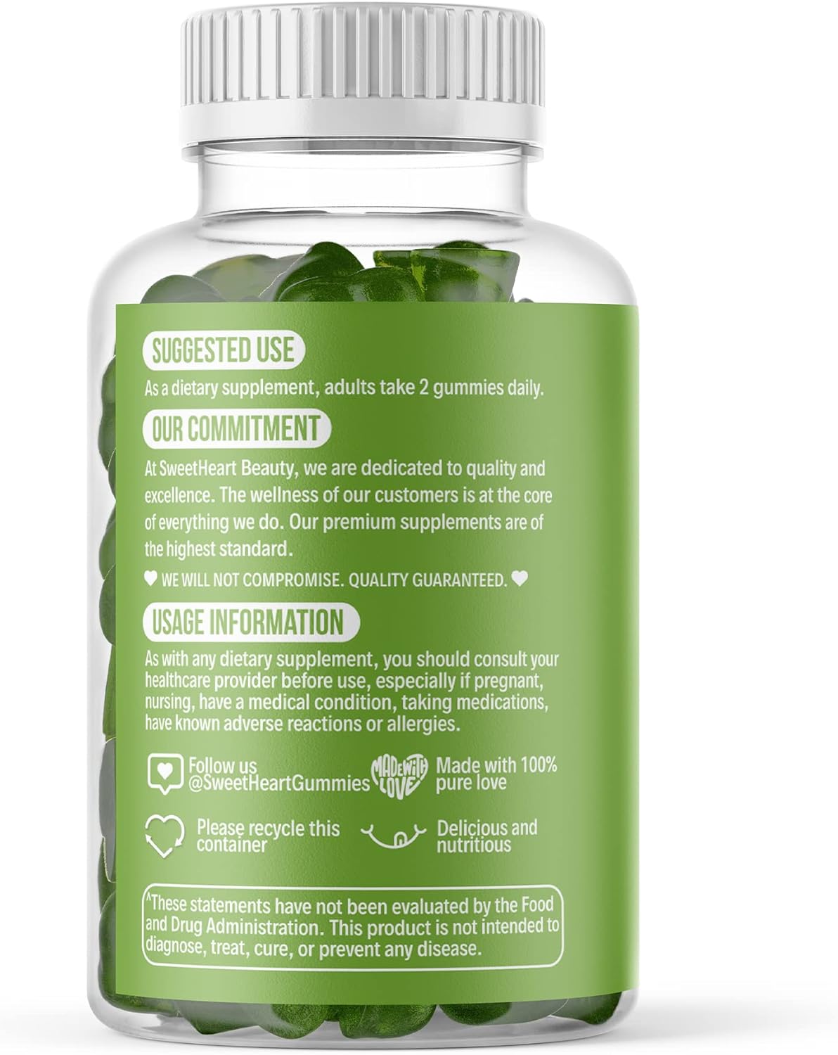 SweetHeartBeauty Matcha Green Tea Extract Gummy Vitamins for Energy, Detox & Cleanse. Vegan, Gluten-Free, Non-GMO. 30 Day Supply.