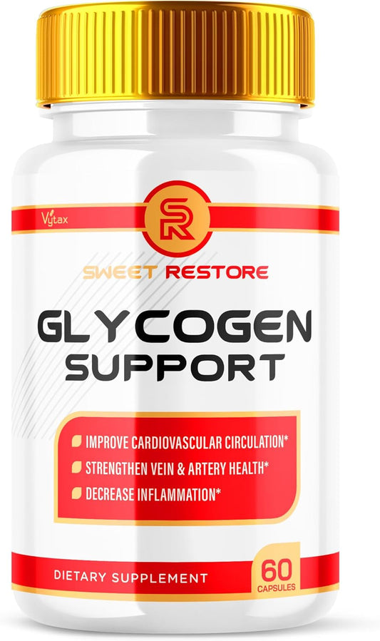 SweetRestore Maximum Strength Glycogen Support Capsules - All Natural Blood Support Supplement - 60 Pills