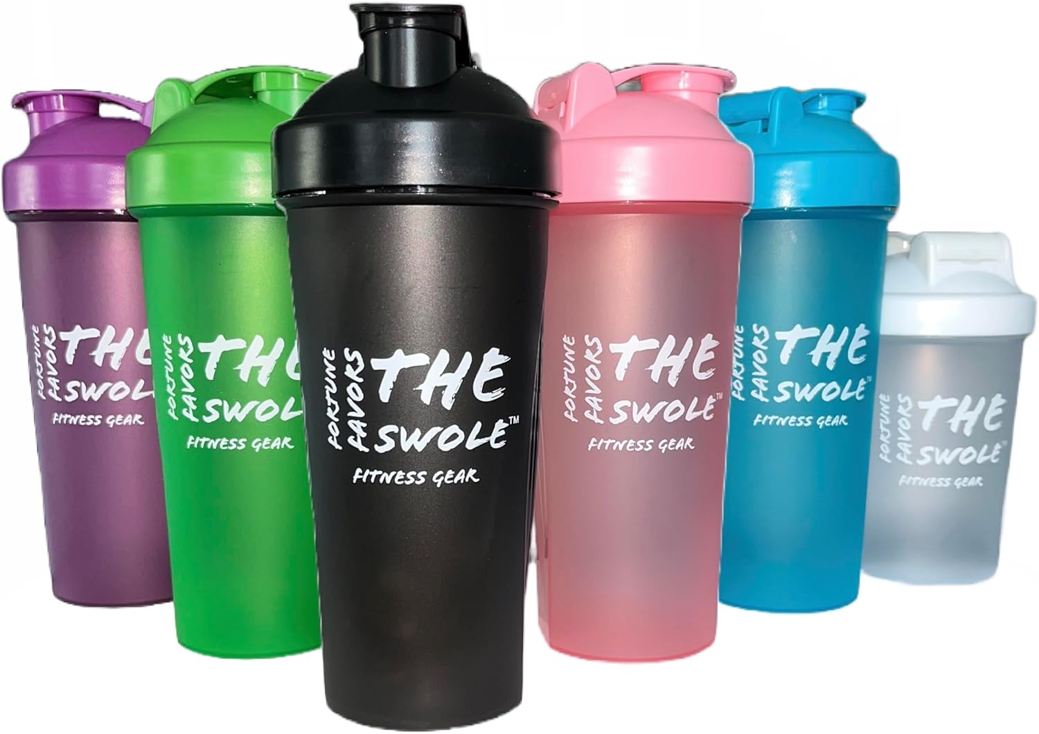 Swole Shaker Bottle Set - 24oz & 14oz Protein Shaker Bottles for Pre and Post Workout - 2 Pack in Pink and Clear