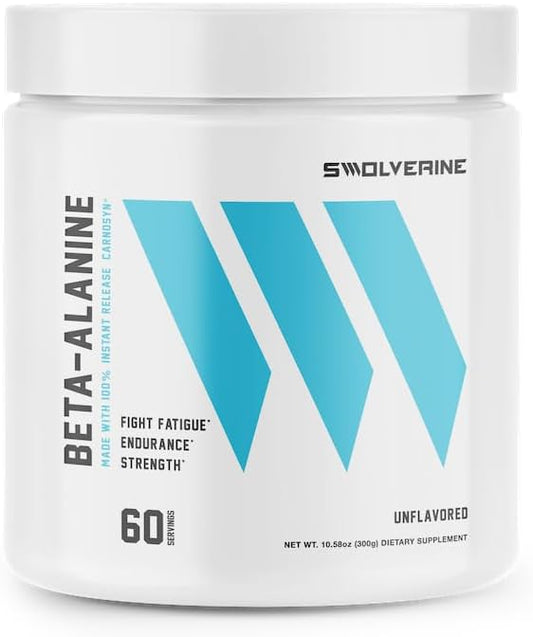 Swolverine Beta-Alanine Powder 300g - CarnoSyn Amino Acid for Muscular Endurance - Instant Release Unflavored Supplement with 5g Per Serving