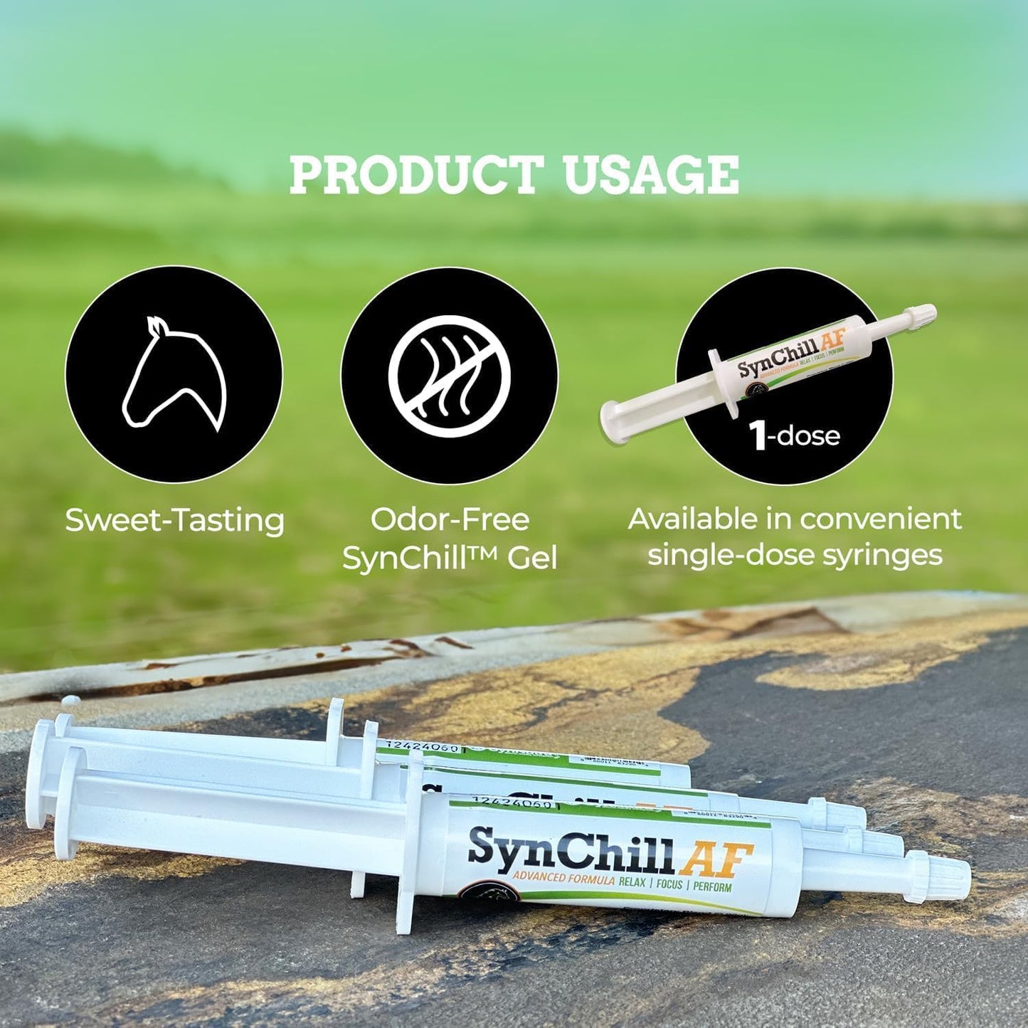 SynNutra Equine SynChill AF Calming Gel - Single Serving Pack for Nervous Horses - Advanced Formula with L-Theanine - Natural Confidence Support - 25 Pack