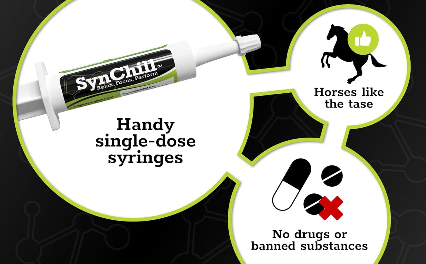 SynNutra Equine SynChill Oral Horse Calming Gel - 100% Natural Supplement for Focus & Performance - Lab Proven Results - Olympic Professional & Veterinarian Approved - Made in USA - 25-Pack