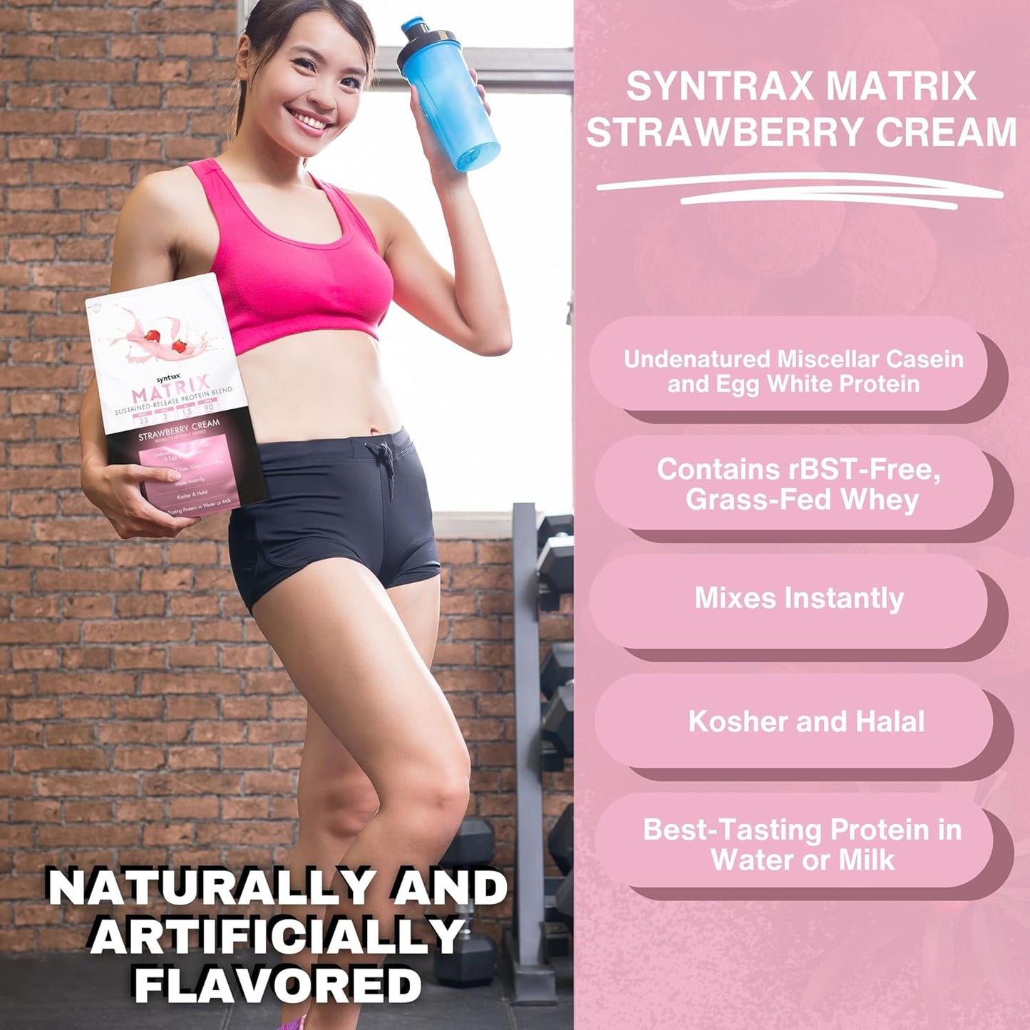 Syntrax Bundle: Matrix Protein Powder 2.0 - Strawberry Cream Flavor, 2lbs with Sustained-Release Casein and Whey Protein - Includes Worldwide Nutrition Keychain