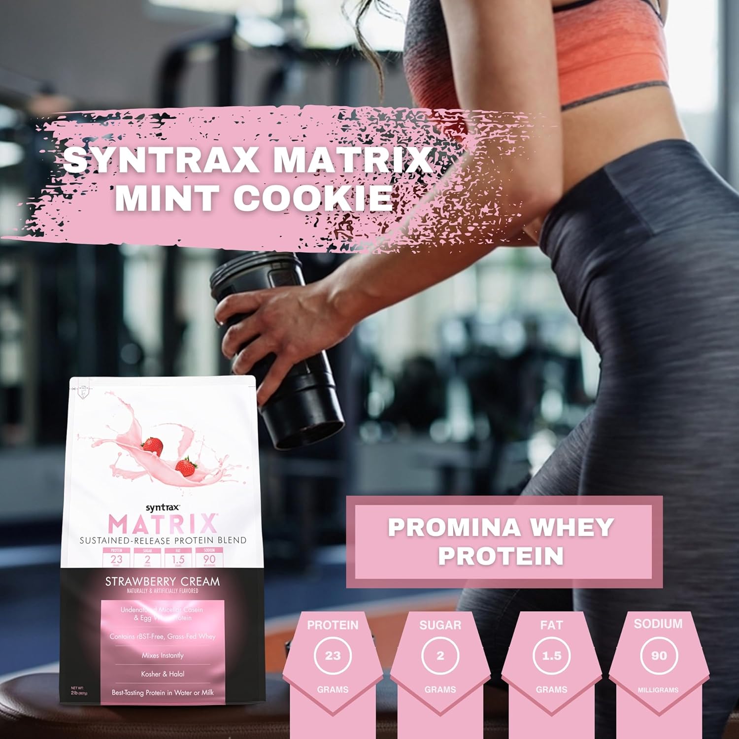 Syntrax Bundle: Matrix Protein Powder 2.0 - Strawberry Cream Flavor, 2lbs with Sustained-Release Casein and Whey Protein - Includes Worldwide Nutrition Keychain