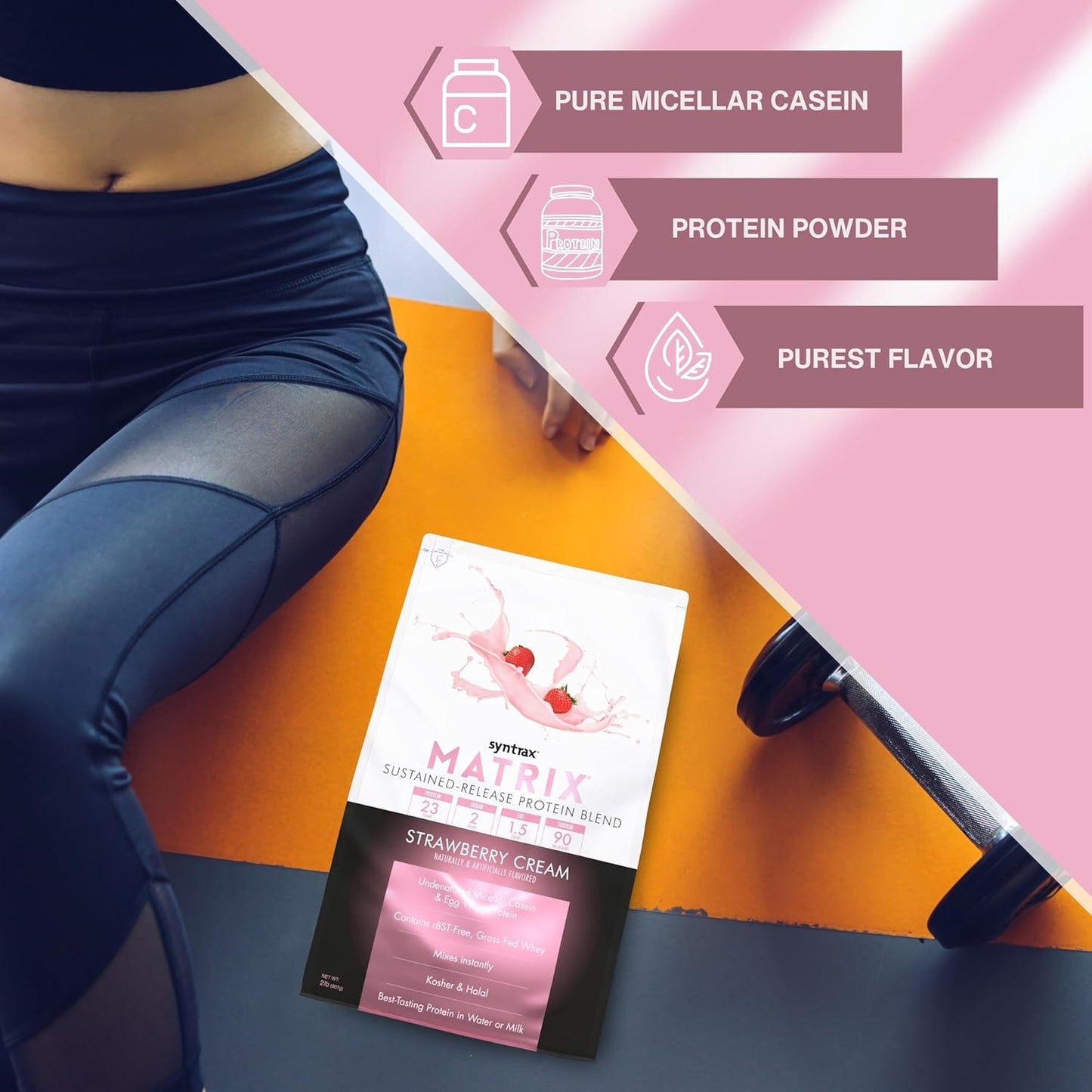 Syntrax Bundle: Matrix Protein Powder 2.0 - Strawberry Cream Flavor, 2lbs with Sustained-Release Casein and Whey Protein - Includes Worldwide Nutrition Keychain
