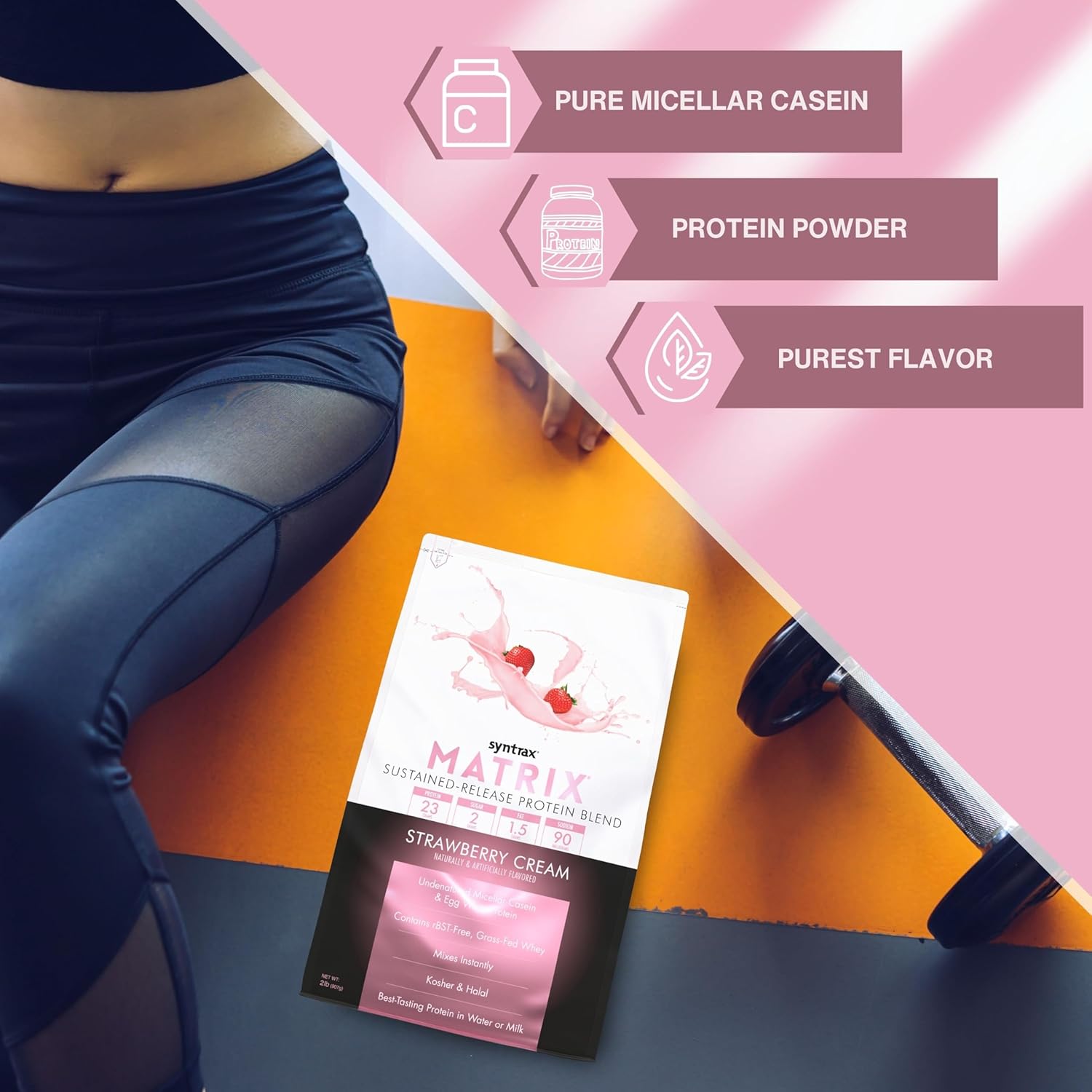 Syntrax Bundle: Matrix Protein Powder 2.0 - Strawberry Cream Flavor, 2lbs with Sustained-Release Casein and Whey Protein - Includes Worldwide Nutrition Keychain