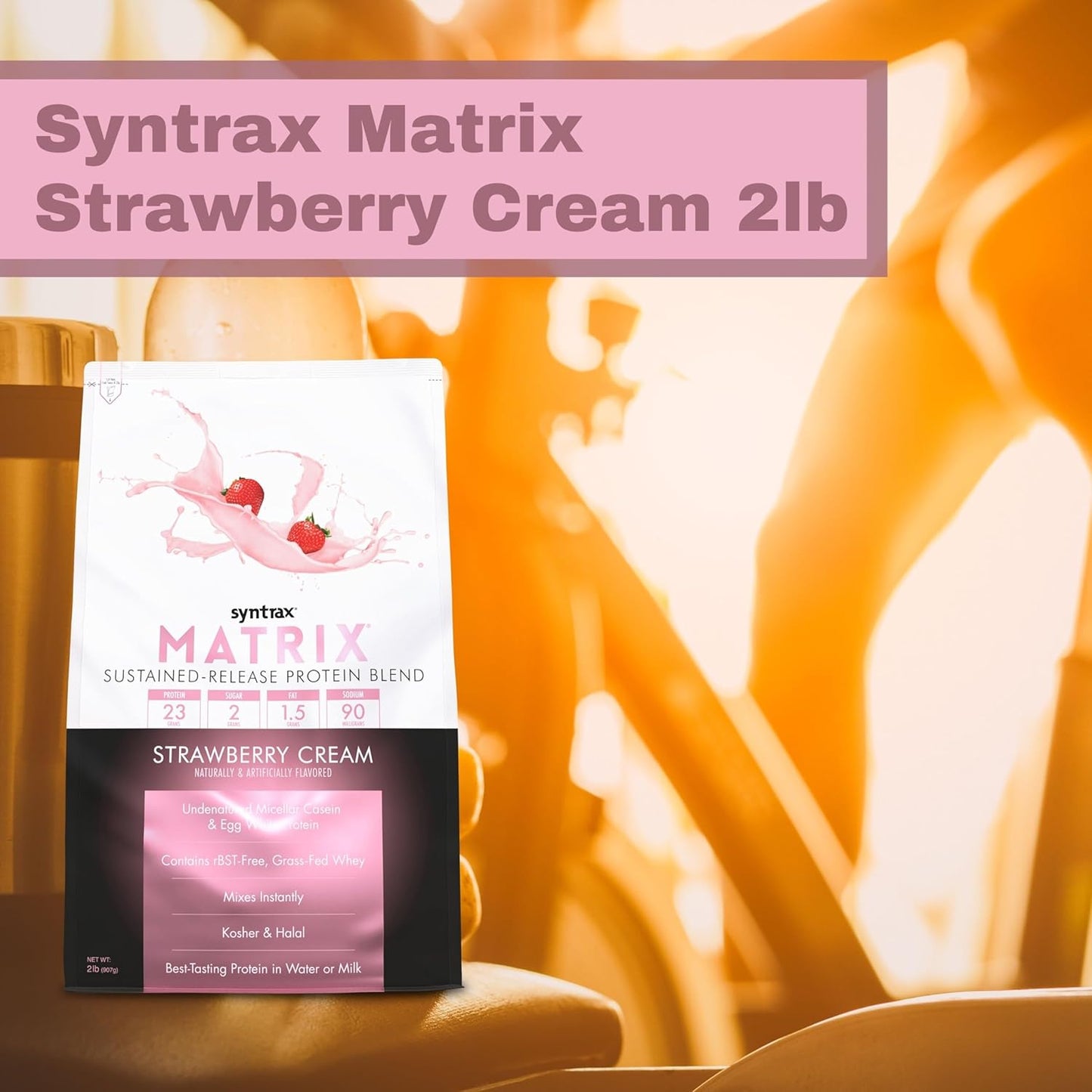 Syntrax Bundle: Matrix Protein Powder 2.0 - Strawberry Cream Flavor, 2lbs with Sustained-Release Casein and Whey Protein - Includes Worldwide Nutrition Keychain