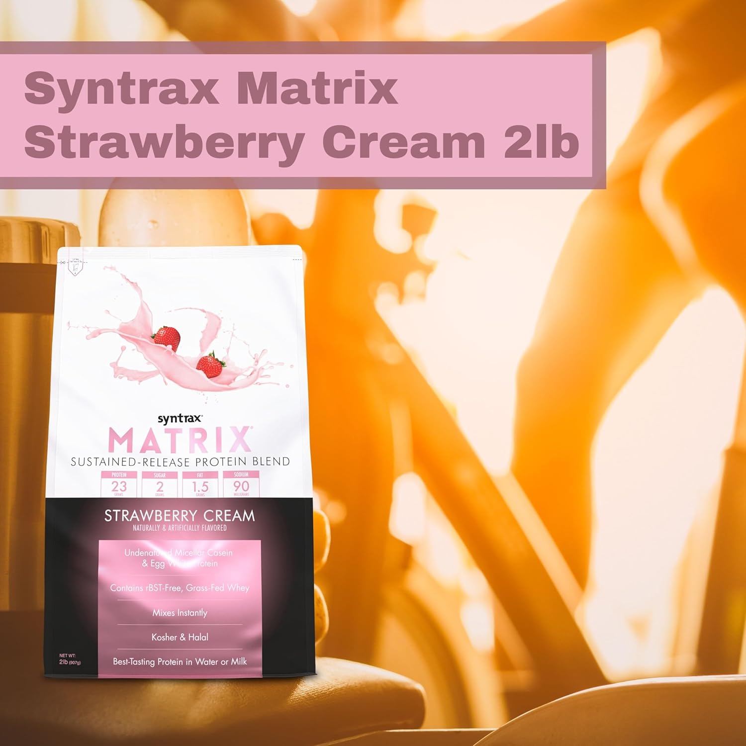 Syntrax Bundle: Matrix Protein Powder 2.0 - Strawberry Cream Flavor, 2lbs with Sustained-Release Casein and Whey Protein - Includes Worldwide Nutrition Keychain