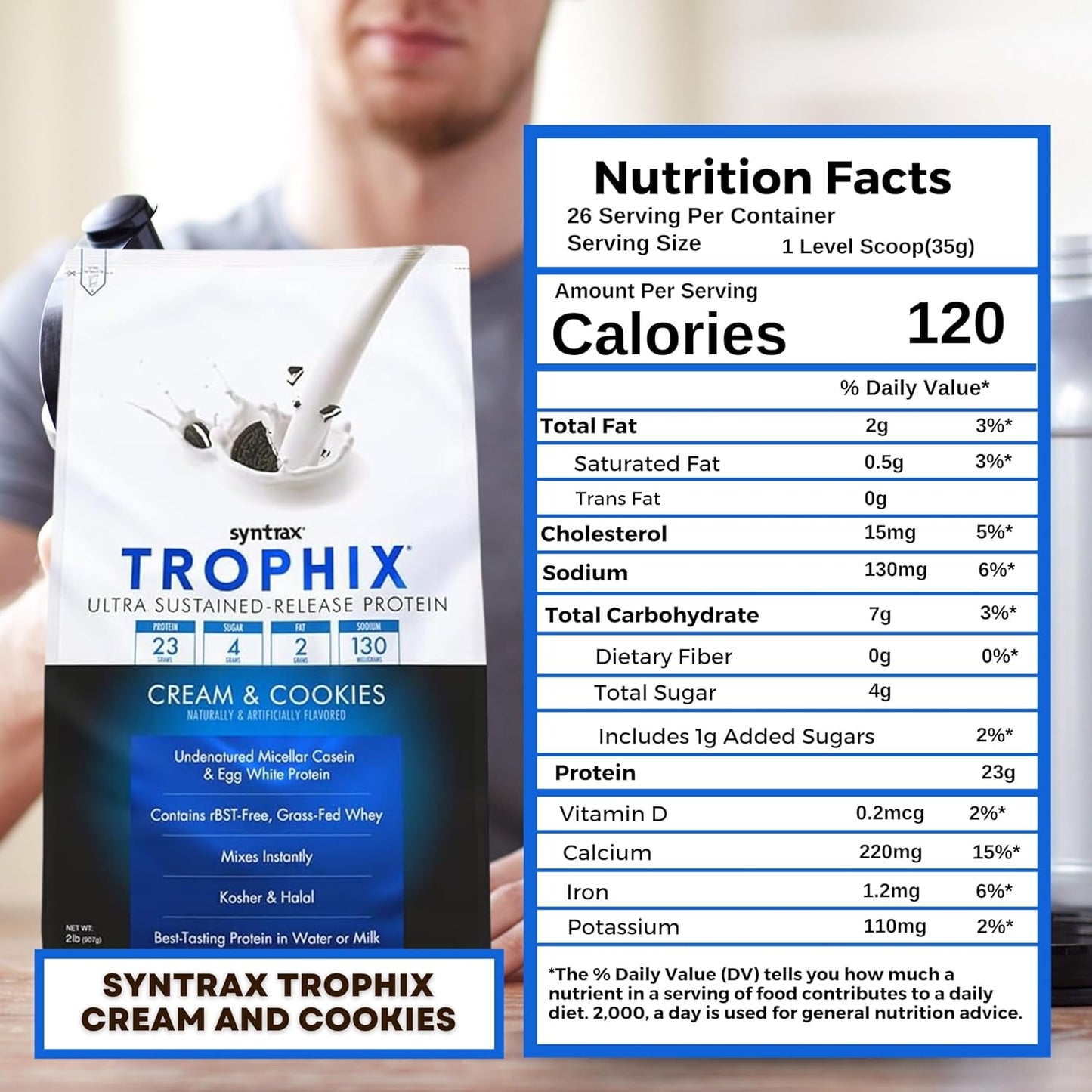 Syntrax Bundle: Trophix Cream & Cookies Casein Protein + Instant Mix Whey & Egg White Protein Powder - 2lb High Protein Powder with Nutrition Keychain