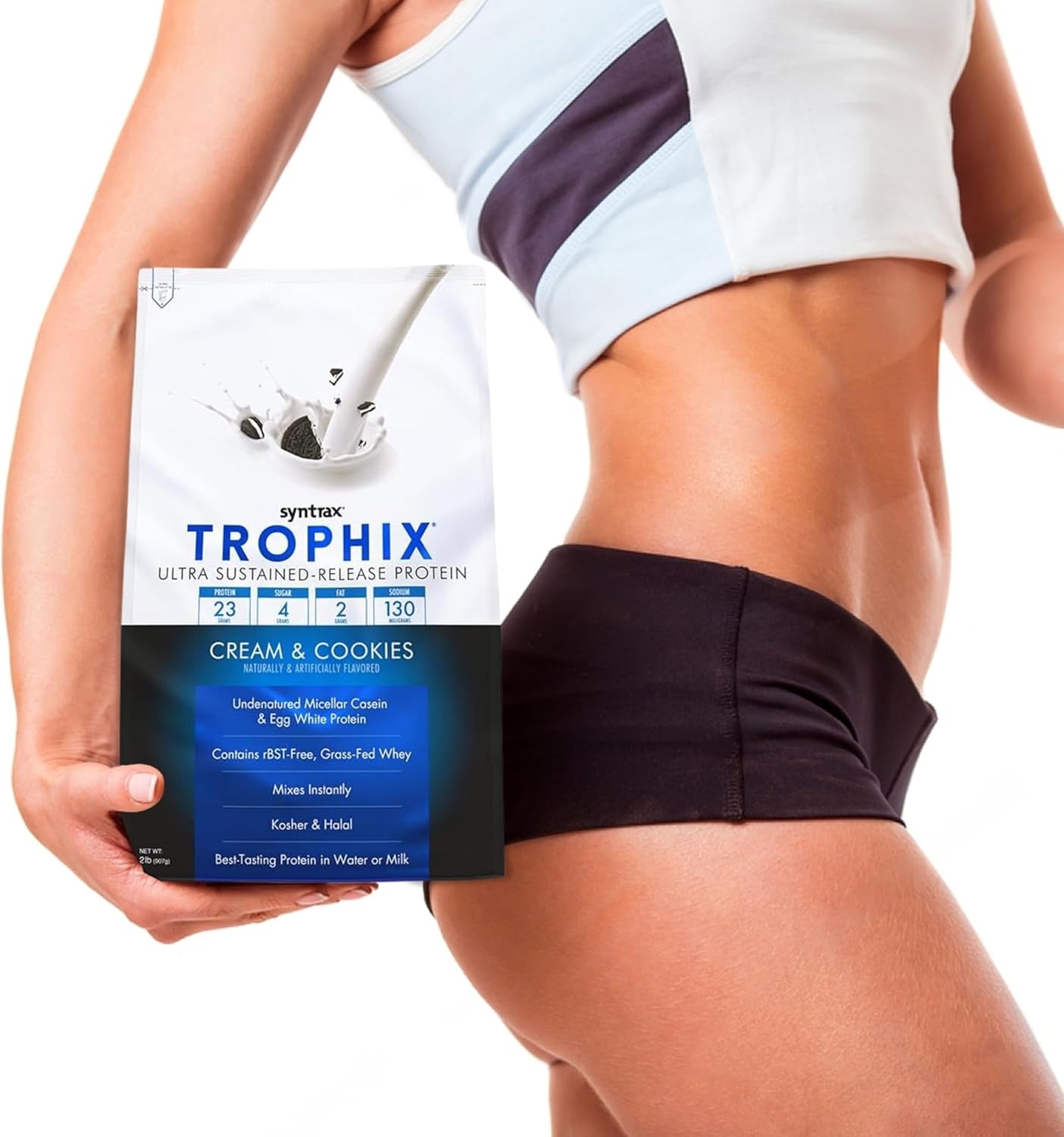 Syntrax Bundle: Trophix Cream & Cookies Casein Protein + Instant Mix Whey & Egg White Protein Powder - 2lb High Protein Powder with Nutrition Keychain