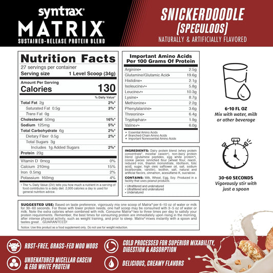 Syntrax Nutrition Matrix Protein Powder with Real Cookie Pieces, Snickerdoodle Flavor, 2 lbs - Sustained-Release Protein Blend