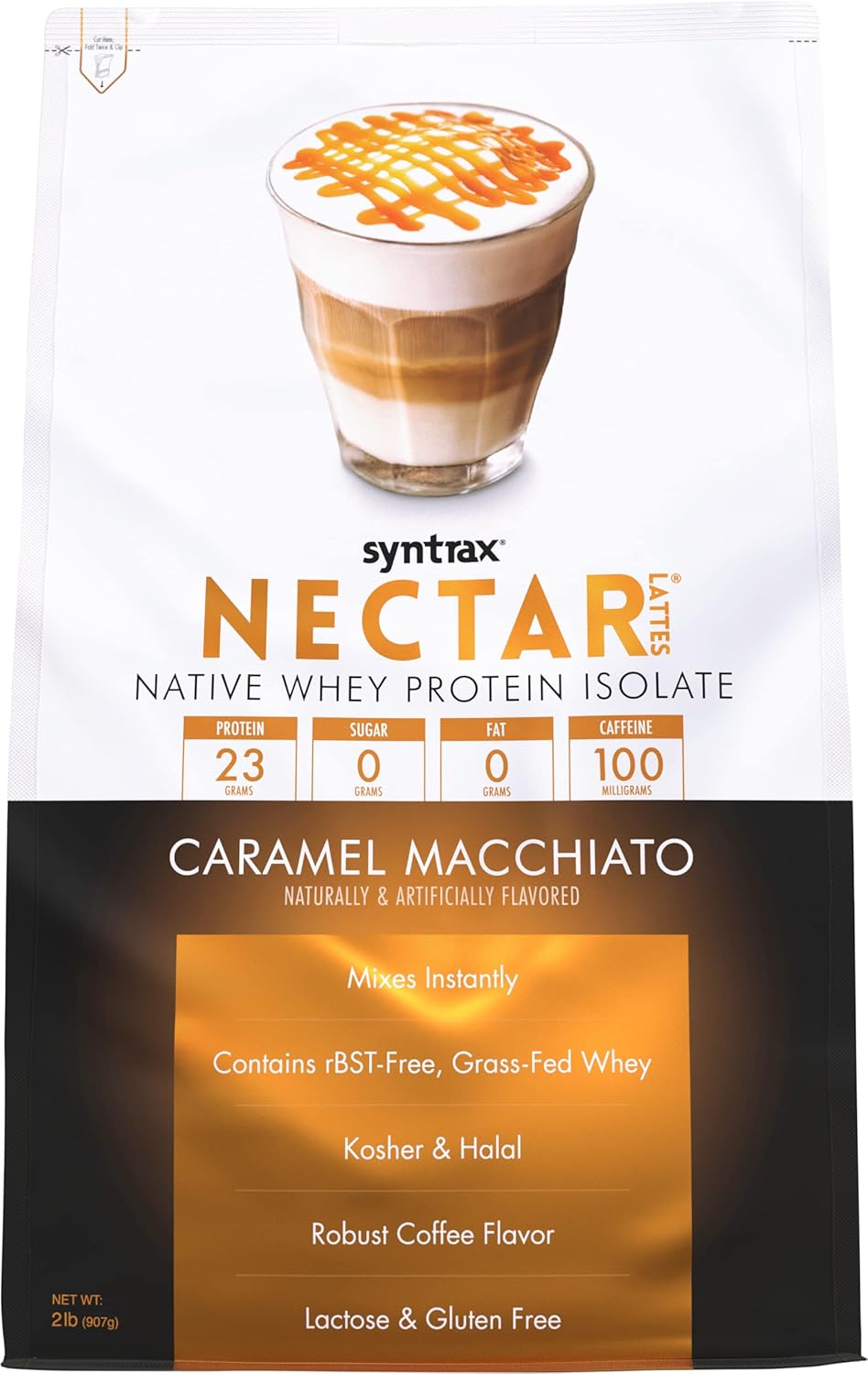 Syntrax Nutrition Nectar Latte Whey Protein Isolate - Caramel Macchiato Flavor - 2 lb Jar