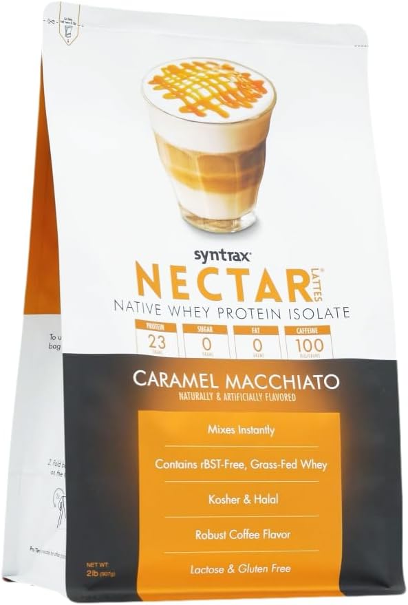 Syntrax Nutrition Nectar Latte Whey Protein Isolate - Caramel Macchiato Flavor - 2 lb Jar