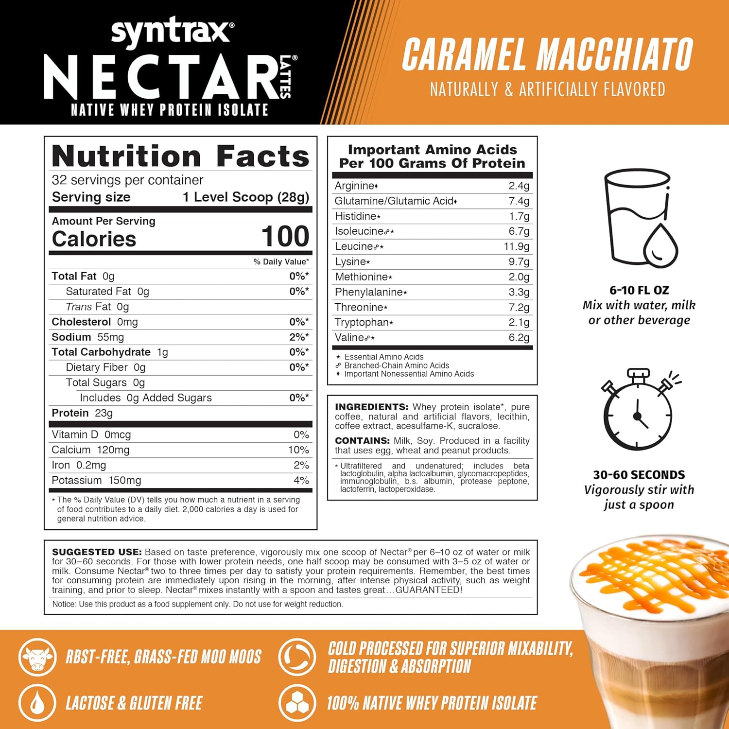 Syntrax Nutrition Nectar Latte Whey Protein Isolate - Caramel Macchiato Flavor - 2 lb Jar