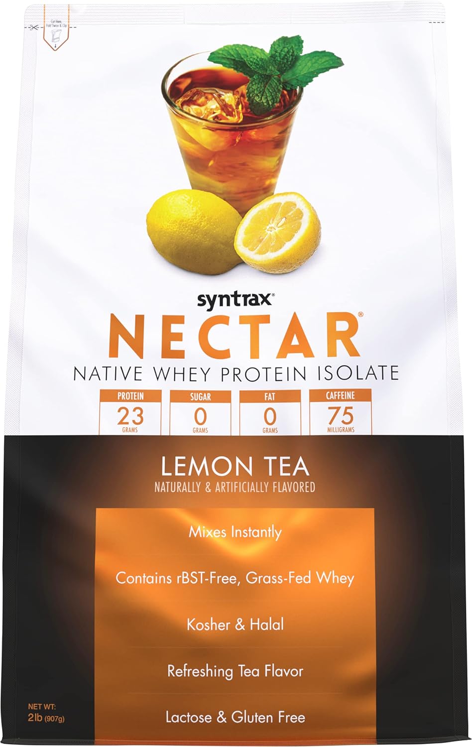 Syntrax Nutrition Nectar Lemon Tea 100% Whey Isolate Protein Powder - Refreshing Fruit Flavor - 2 lbs