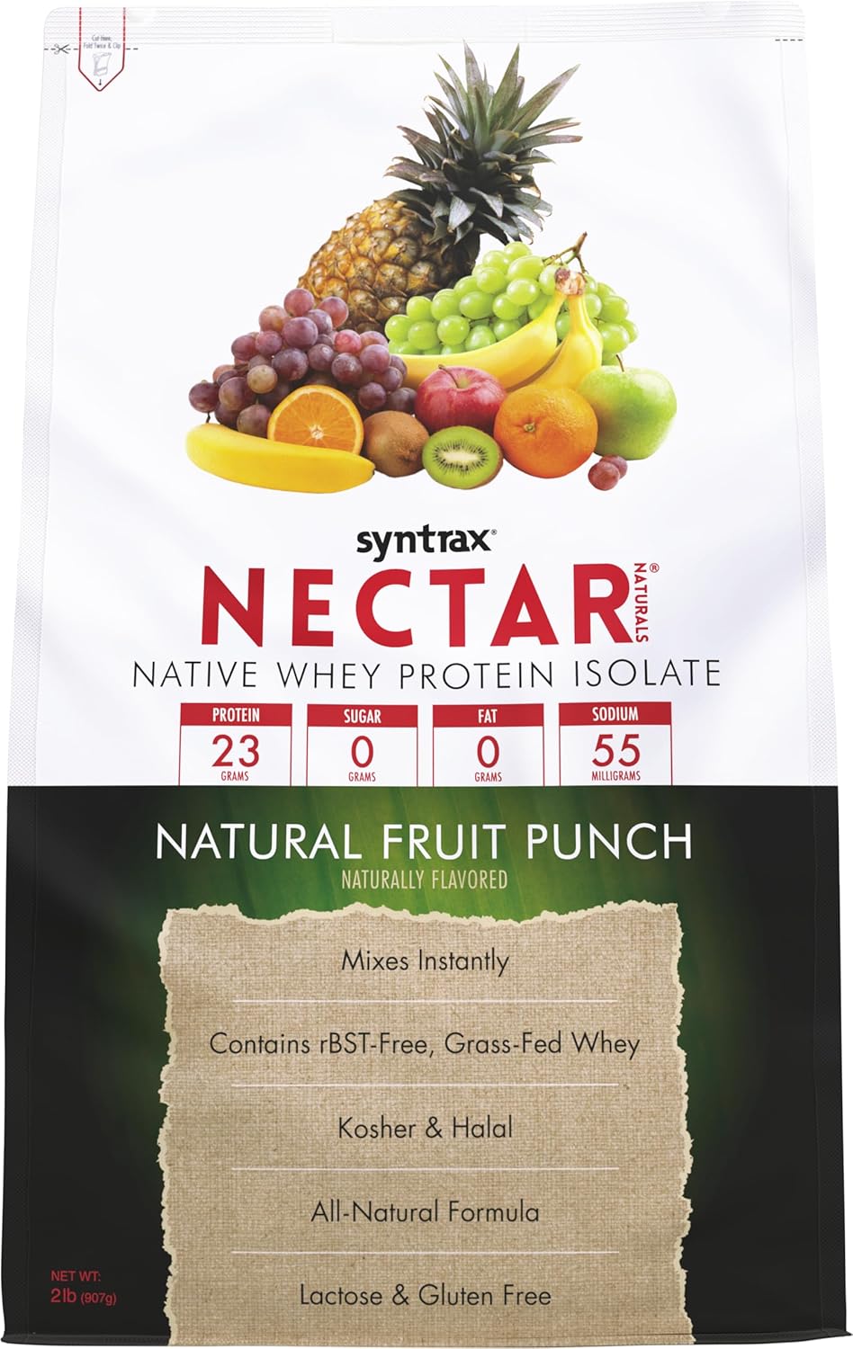 Syntrax Nutrition Nectar Naturals Whey Isolate Protein Powder - Natural Fruit Punch Flavor - 2 lbs
