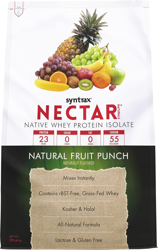Syntrax Nutrition Nectar Naturals Whey Isolate Protein Powder - Natural Fruit Punch Flavor - 2 lbs