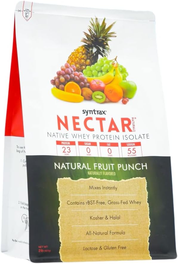 Syntrax Nutrition Nectar Naturals Whey Isolate Protein Powder - Natural Fruit Punch Flavor - 2 lbs