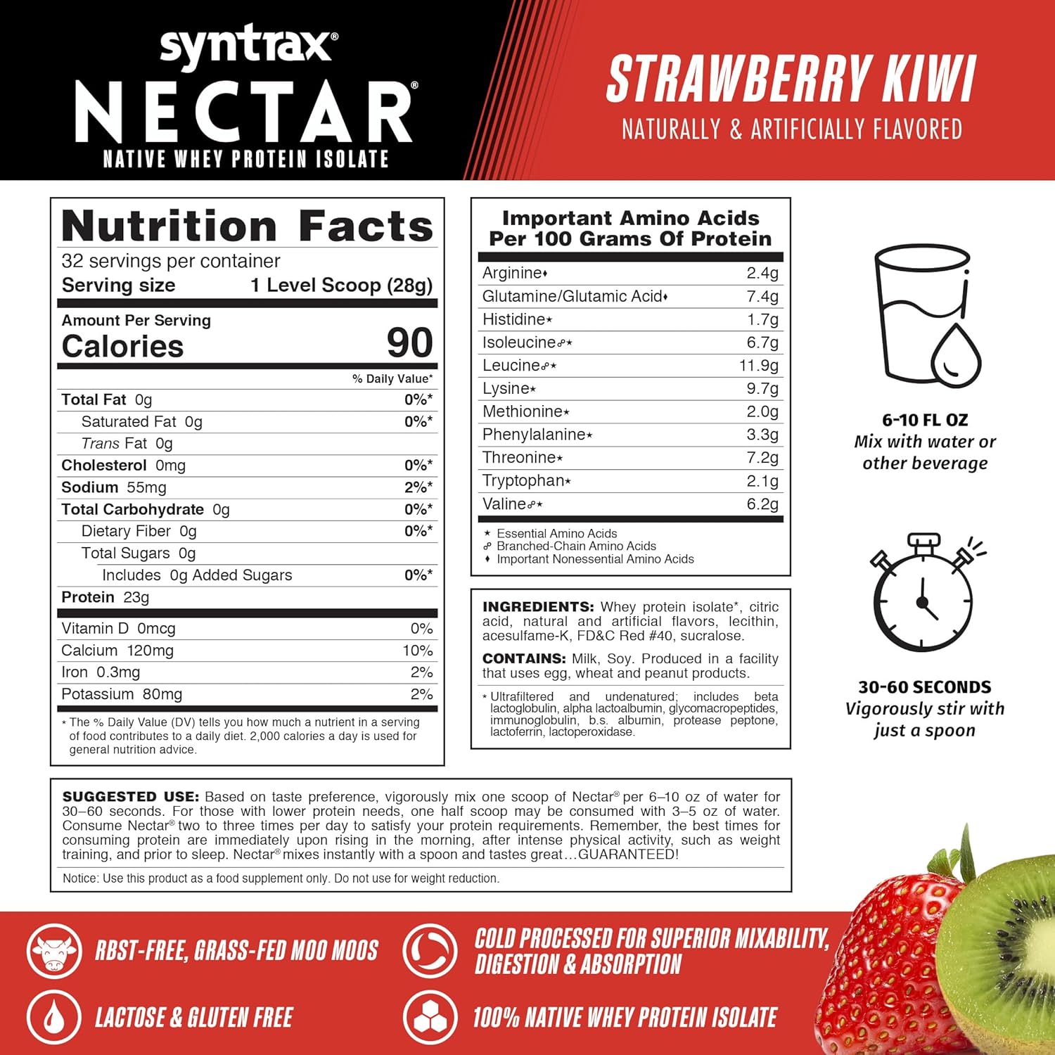 Syntrax Nutrition Nectar Strawberry Kiwi Whey Isolate Protein Powder 2 lbs - Refreshing Fruit Juice Flavor