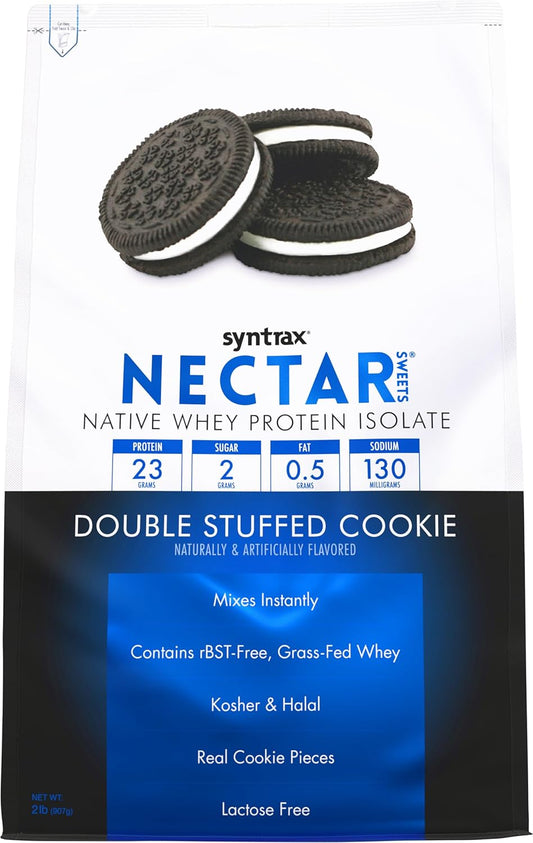 Syntrax Nutrition Nectar Sweets Double Stuffed Cookie Whey Isolate Protein Powder with Real Cookie Pieces - 2 lbs