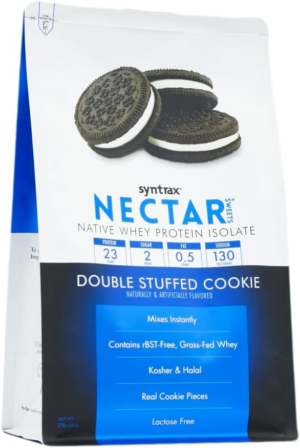 Syntrax Nutrition Nectar Sweets Double Stuffed Cookie Whey Isolate Protein Powder with Real Cookie Pieces - 2 lbs